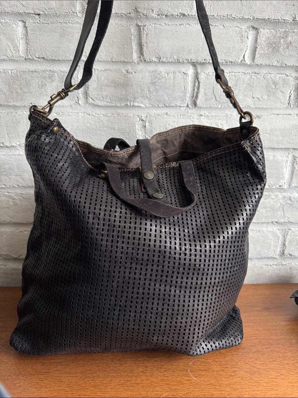 Vintage Campomaggi Teodorano Large Italian Leather Perforated Tote Bag.